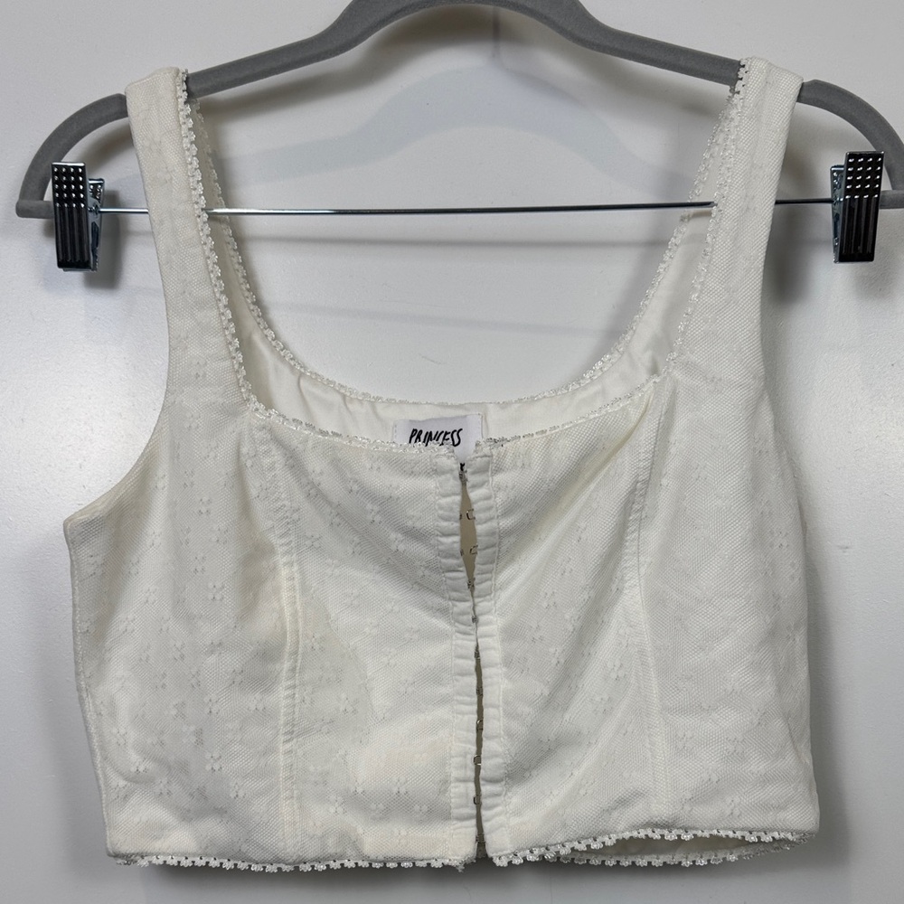 Princess Polly White Textured Front Closure Crop Top